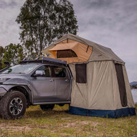 Steel-braced hinges and aluminum poles on ARB rooftop tent