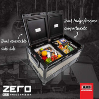 Interior dual-zone layout of ARB ZERO 101QT fridge